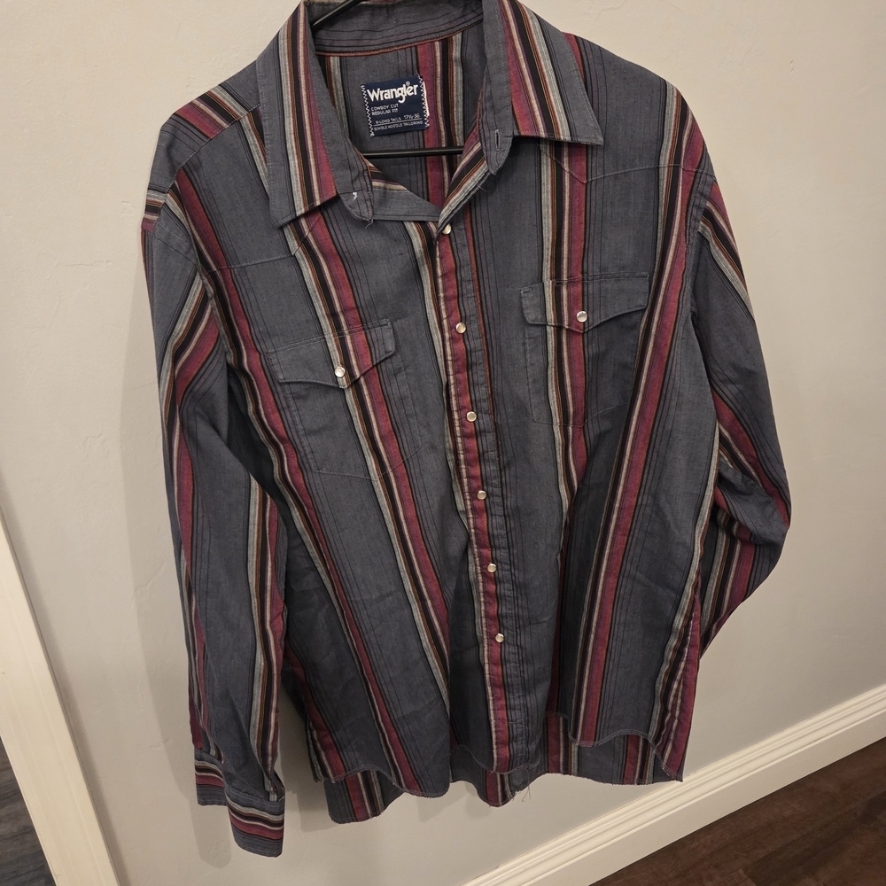 Vintage Wrangler Pearl Snap Button Western Brushpopper Cowboy Long Sleeve